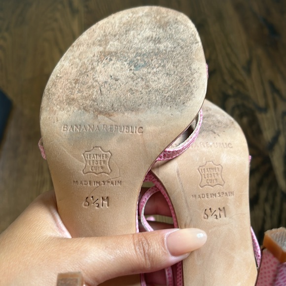 Pink leather lace up open toes. - Picture 3 of 7